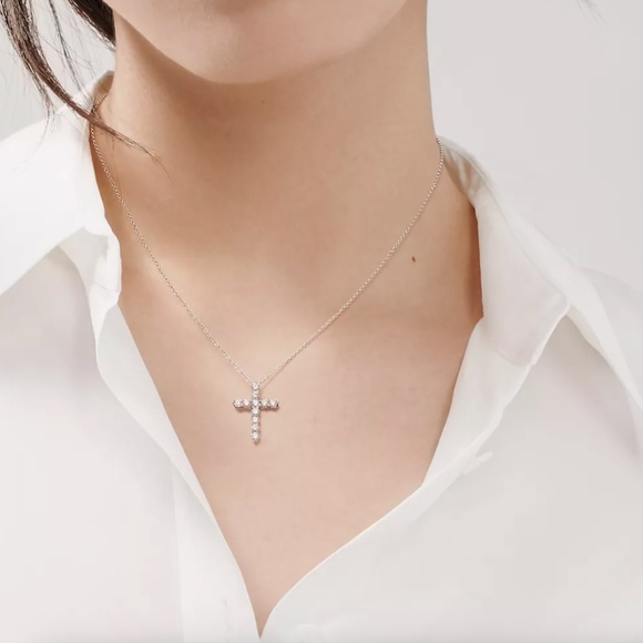 Tiffany & Co. Platinum Diamond Cross Necklace - Picture 1 of 9
